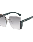 Womens Big Frame Rimless Rectangle Sunglasses