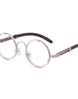 Round Frame Woodgrain Sunglasses