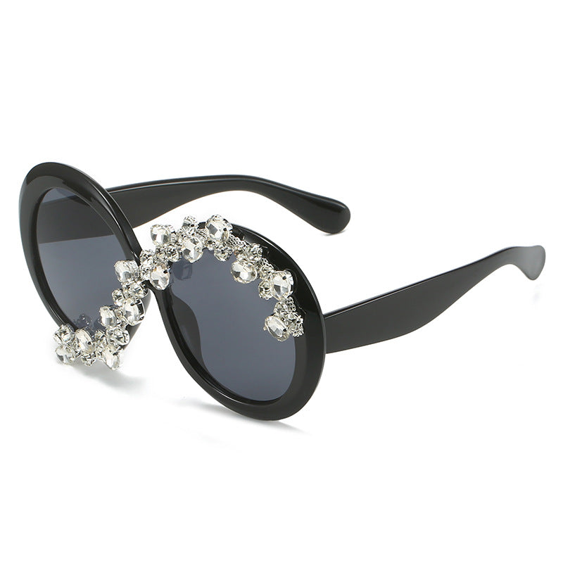 Oversized Round Frame Diamond Sunglasses