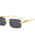 Metal Rimless Sunglasses with Cheetah Decor Retro Panther Head