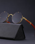 Round Frame Woodgrain Sunglasses