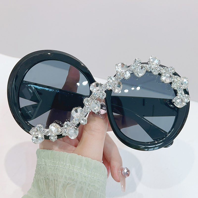 Oversized Round Frame Diamond Sunglasses