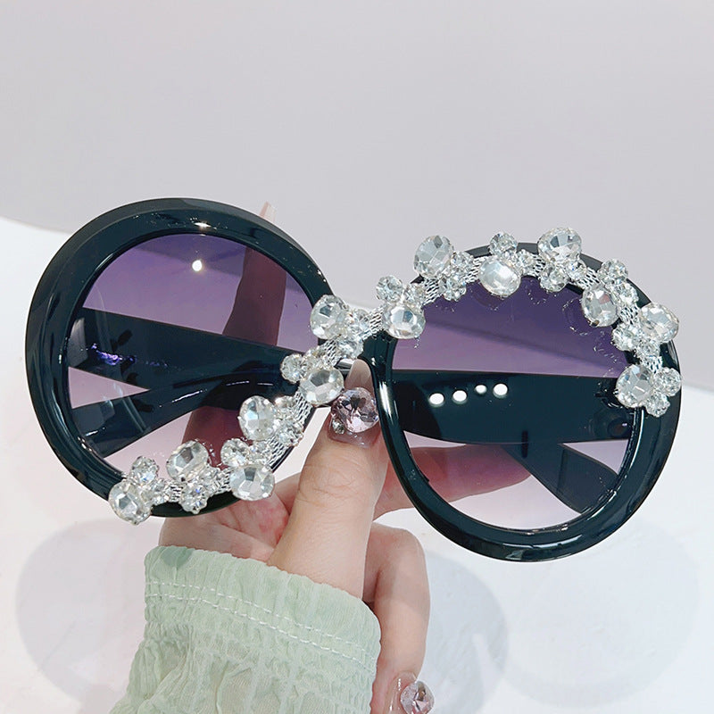 Oversized Round Frame Diamond Sunglasses