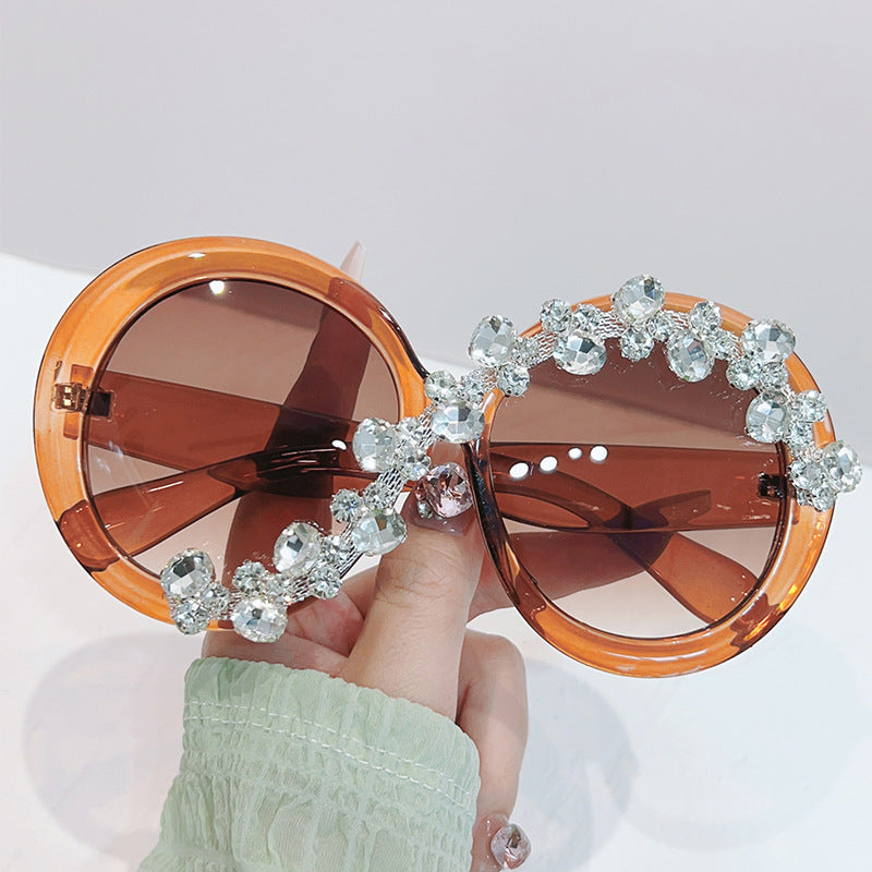 Oversized Round Frame Diamond Sunglasses