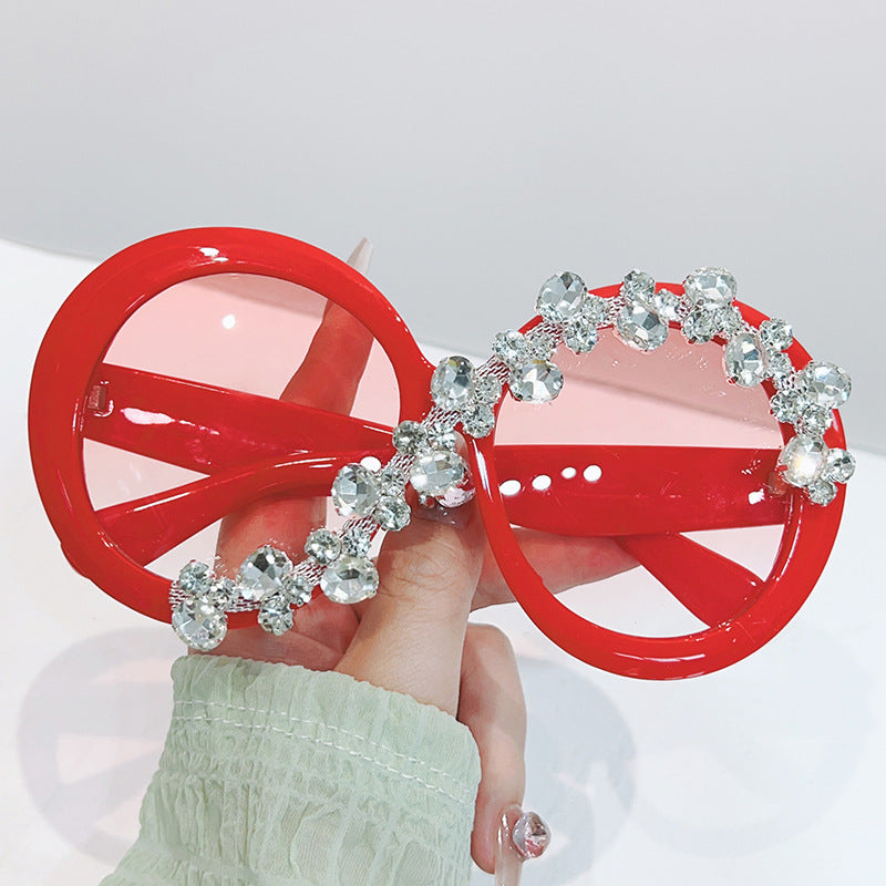 Oversized Round Frame Diamond Sunglasses
