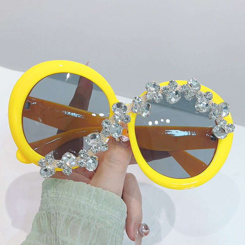 Oversized Round Frame Diamond Sunglasses