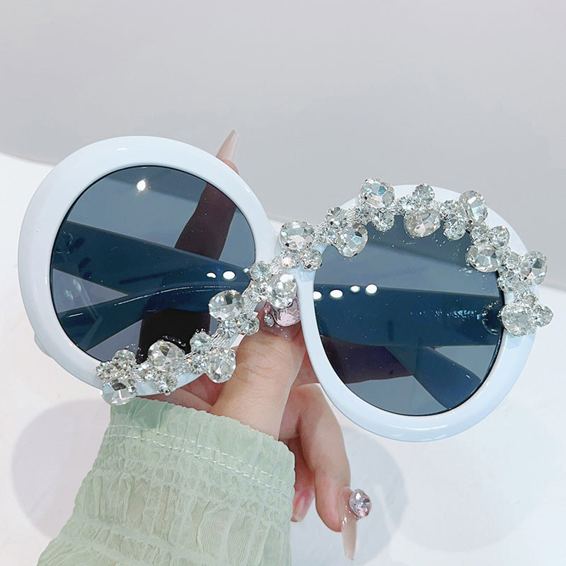 Oversized Round Frame Diamond Sunglasses