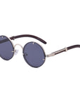 Round Frame Woodgrain Sunglasses