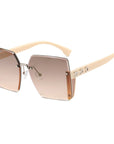 Womens Big Frame Rimless Rectangle Sunglasses