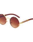Round Frame Woodgrain Sunglasses