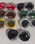 Oversized Round Frame Diamond Sunglasses